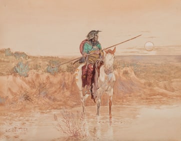 Olaf C. Seltzer (American, 1877-1957) Indian Warrior on Horseback, 1908