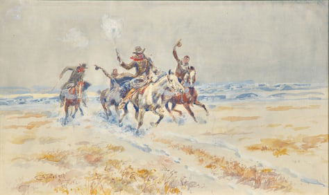 Charles Marion Russell (American, 1864-1926) Cowboys on the Plains, 1920