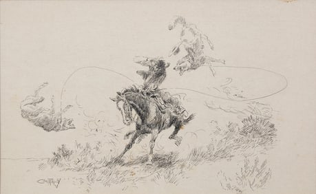 Charles Marion Russell (American, 1864-1926) Right Then’s Where the Ball Opens, c. 1925