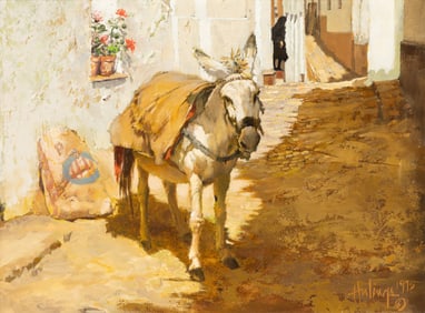 Clark Hulings (American, 1922-2011) Burro in a Spanish Street, 1975