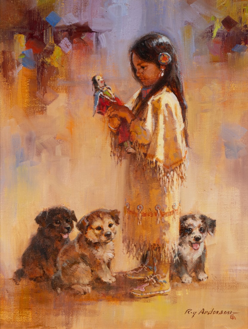 Roy Andersen (American, 1930-2019) White Fawn’s Treasure: Roy Andersen (American, 1930-2019) White Fawn’s Treasure oil on canvas signed Roy Andersen (lower right, with artist's cipher) 18 x 14 inches. This lot is located in Denver. Provenance: Legacy G