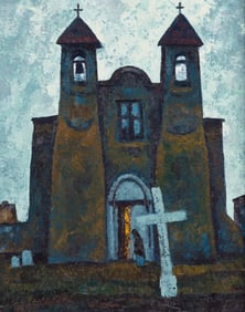 Emil Bisttram  (American, 1895-1976) Ranchos de Taos Church