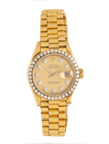 ROLEX, REF. 69138 18K YELLOW GOLD 'LADY-DATEJUST' WATCH WITH FACTORY DIAMOND DIAL AND FACTORY DIAMON