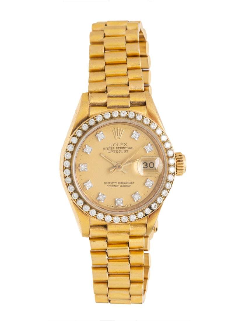 ROLEX, REF. 69138 18K YELLOW GOLD 'LADY-DATEJUST' WATCH WITH FACTORY DIAMOND DIAL AND FACTORY DIAMON