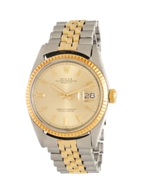 ROLEX, REF. 1601 18K YELLOW GOLD AND STAINLESS STEEL 'DATEJUST' WATCH WITH OVAL LINK JUBILEE 'MADE