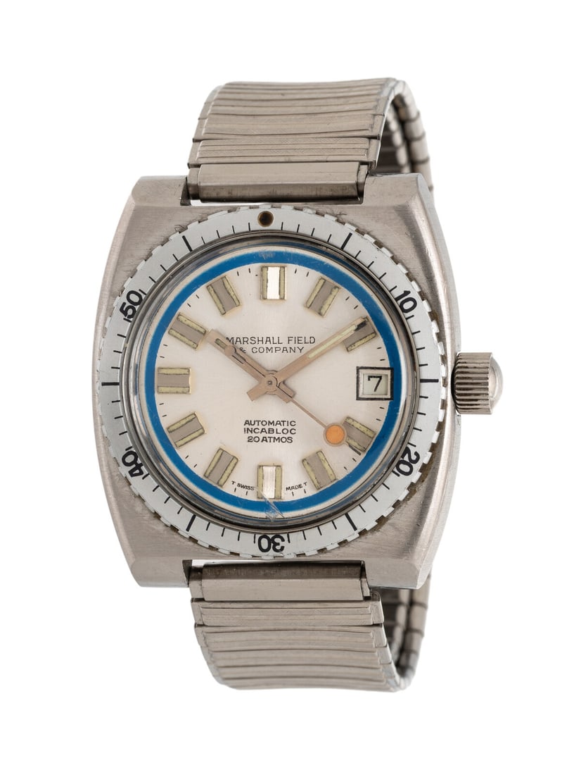 MARSHALL FIELD & COMPANY, STAINLESS STEEL 'DIVER WATCH' WITH RARE 'LOLLIPOP' SECONDS HAND (1 of 2)