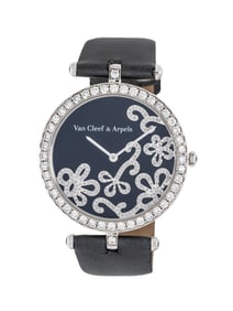VAN CLEEF & ARPELS, 18K WHITE GOLD 'LADY ARPELS DENTELLE' WATCH WITH FACTORY DIAMONDS