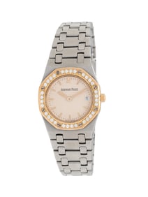 AUDEMARS PIGUET, 18K GOLD AND STAINLESS STEEL 'MINI ROYAL OAK' WITH DIAMOND BEZEL