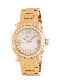 CHOPARD, REF. 4183 18K ROSE GOLD 'HAPPY SPORT' DATE WATCH WITH FACTORY DIAMONDS