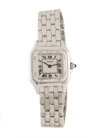 CARTIER, REF. 1660 18K WHITE GOLD SMALL 'PANTHÈRE' WATCH WITH FACTORY DIAMOND BEZEL