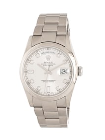 ROLEX, REF. 118209 18K WHITE GOLD 'DAY-DATE' WATCH WITH FACTORY DIAMOND DIAL, BOX & BOOKLETS