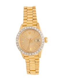 ROLEX, REF. 6917 18K YELLOW GOLD 'LADY DATEJUST' WATCH WITH FACTORY DIAMOND BEZEL, BOX & BOOKLETS