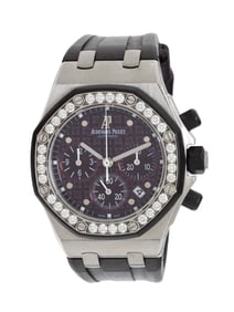 AUDEMARS PIGUET, REF. 26048 STAINLESS STEEL 'ROYAL OAK OFFSHORE' 'PLUM' WATCH WITH FACTORY DIAMOND