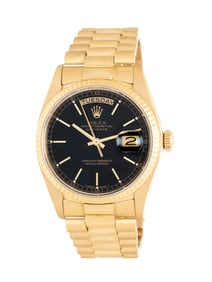 ROLEX, REF. 18038 18K YELLOW GOLD 'DAY-DATE' WATCH ON PRESIDENT BRACELET, BOX & PAPERS