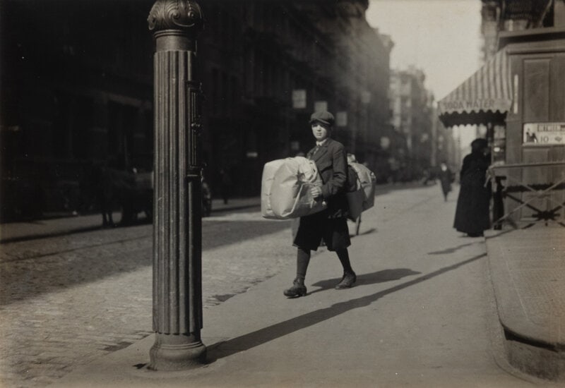 Lewis Hine (American, 1874–1940) Delivery Boy, ca. 1910: Lewis Hine (American, 1874–1940) Delivery Boy, ca. 1910 gelatin silver print numbered 3475/351 in pencil, verso 4 3/4 x 6 3/4 inches. Property from the Serr and Shannon Collection, Ware