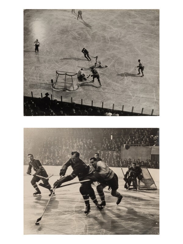 Gjon Mili (American, 1904–1984) A pair of works depicting the NY Rangers and the Toronto Maple: Gjon Mili (American, 1904–1984) A pair of works depicting the NY Rangers and the Toronto Maple Leafs (N.Y. Rangers (dark suits) NYC; Madison Square Garden, NYC), 1948; printed ca. 1948 gelatin s