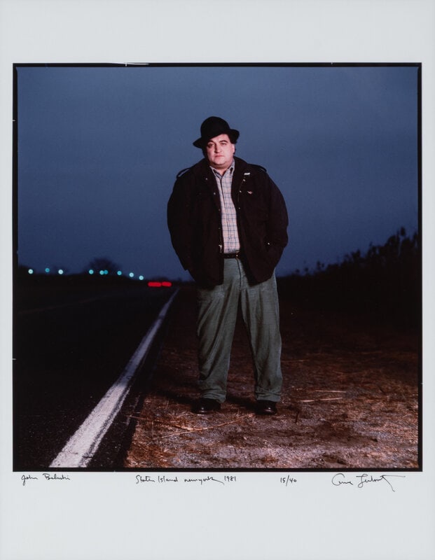 Annie Leibovitz (American, b. 1949) John Belushi, Staten Island, New York, 1981: Annie Leibovitz (American, b. 1949) John Belushi, Staten Island, New York, 1981 dye bleach print signed, titled, dated, and numbered 15/40 in ink 14 x 14 inches. This lot is located in