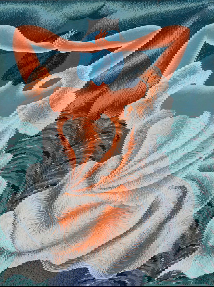 Philip Hanson (American, b. 1943) Shell Robe, c. 1976: Philip Hanson (American, b. 1943) Shell Robe, c. 1976 oil on board in artist's painted frame 23 7/8 x 18 inches. This lot is located in New York. Provenance: Russell Bowman Art Advisory, Chicago Acqui