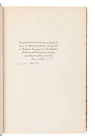 FAULKNER, William (1897-1962). Absalom, Absalom! New York: Random House, 1936.