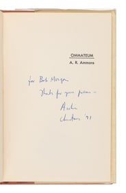 AMMONS, Archibald Randolph (1926-2001).  Ommateum with Doxology. Philadelphia: Dorrance & Company,