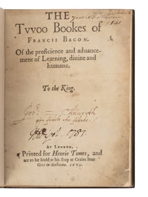 BACON, Francis, Sir (1561-1626). The Twoo Bookes of Francis Bacon. Of the proficience and