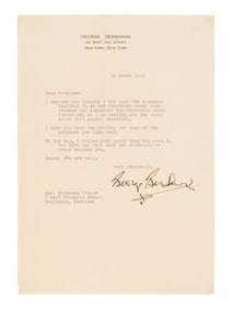GERSHWIN, George (1898-1937). Typed letter signed ("George Gershwin"), to Kathleen Cooper, New York,