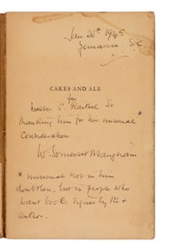 MAUGHAM, W. Somerset (1874-1965). Cakes and Ale. London: William Heinemann, 1930.