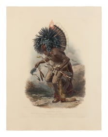 BODMER, Karl (1809-1893) Péhriska-Rúhpa. Moennitarri Warrior in the Costume of the Dog Danse (Tab.