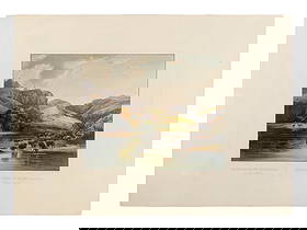 BODMER, Karl (1809-1893) Herds of Bisons and Elks on the upper Missouri (Tab. 47).: BODMER, Karl (1809-1893) Herds of Bisons and Elks on the upper Missouri (Tab. 47). From Travels in the Interior of North America, Coblenz, Paris, and London, 1839-1842. Aquatint engraving with hand-co