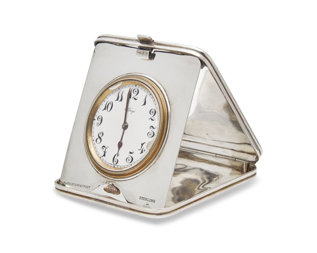 A Sterling Silver Travel Clock with Monogram for John Jacob Astor IV (1864-1912)