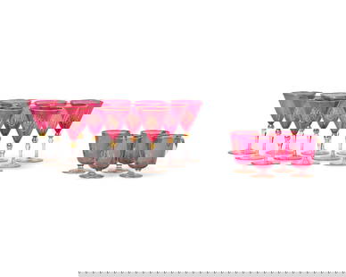 A Set of French Ruby Glass and Parcel-Gilt Stemware with Monogram for John Jacob Astor IV: A Set of French Ruby Glass and Parcel-Gilt Stemware with Monogram for John Jacob Astor IV (1864-1912) and William Vincent Astor (1891-1959) The Toddy Glasses by Le Rosey, Paris, France, Late 19th /