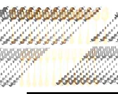 A French Silver Vermeil Flatware Service Bearing the Monogram for William Vincent Astor (1891-1959): A French Silver Vermeil Flatware Service Bearing the Monogram for William Vincent Astor (1891-1959) Henri-Louis Chenailler, Paris, France, Late 19th Century comprising twelve luncheon forks and