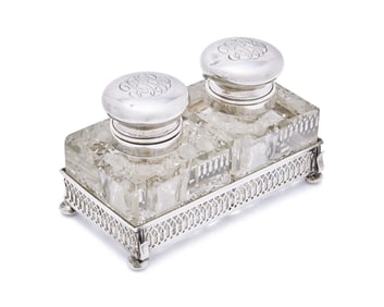 A Sterling Silver and Cut Glass Inkwell Monogrammed for Roberta Brooke Russell (1902-2007, later