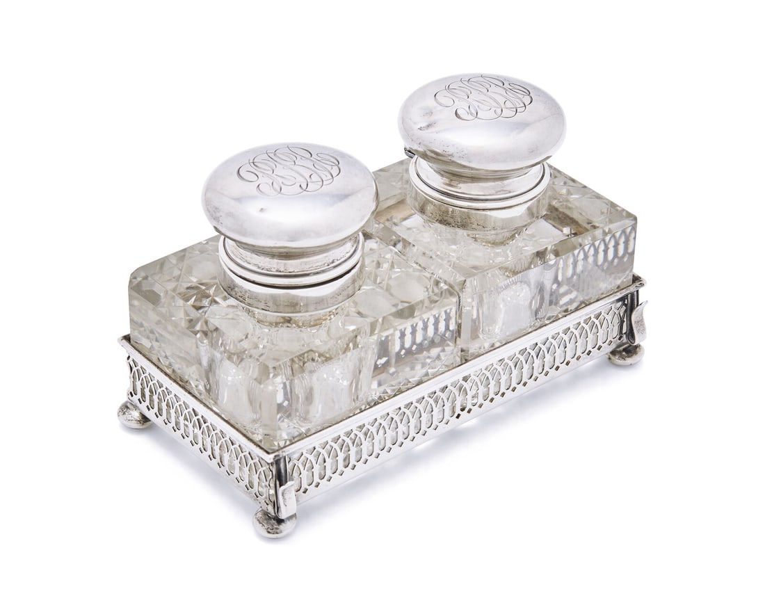 A Sterling Silver and Cut Glass Inkwell Monogrammed for Roberta Brooke Russell (1902-2007, later (1 of 3)
