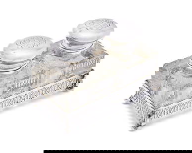 A Sterling Silver and Cut Glass Inkwell Monogrammed for Roberta Brooke Russell (1902-2007, later: A Sterling Silver and Cut Glass Inkwell Monogrammed for Roberta Brooke Russell (1902-2007, later Brooke Astor) Howard & Co. (1878-1902), Providence, Rhode Island, Late 19th / Early 20th Century the