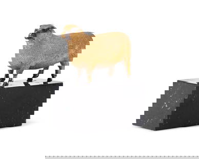 Herbert Chevalier Haseltine (1877-1962), A Gilt Bronze Ewe: Herbert Chevalier Haseltine (1877-1962), A Gilt Bronze Ewe 1930 mounted on dark green marble base, engraved with number, "II", and "Haseltine/ MCMXXX." Height 6 1/2 x width 5 1/4 x depth 2 3/4