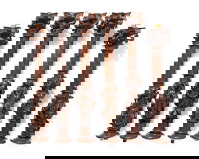 A Set of Twelve Rare and Important Spanish Plateresque Carved Walnut Colonettes from the Jaén: A Set of Twelve Rare and Important Spanish Plateresque Carved Walnut Colonettes from the Jaén Cathedral Attributed to Andrés de Vandelvira (1509-1575), 16th Century each with stylized capitals over