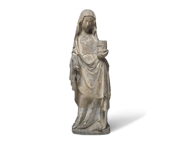 A French Carved Limestone Sculpture of a Female Saint Possibly Depicting Saint Catherine of