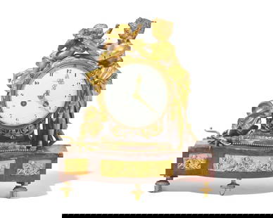 A Louis XVI Style Gilt-Bronze Mounted Rouge Marble Mantel Clock: A Louis XVI Style Gilt-Bronze Mounted Rouge Marble Mantel Clock Samuel Marti, Paris, France, Retailed by Tiffany & Co., New York, New York, Circa 1900 the bronze mounts depicting Aphrodite and