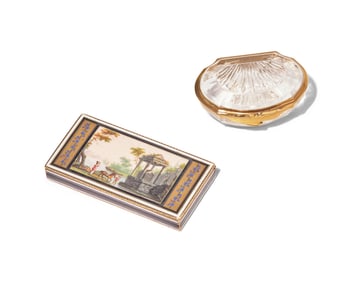 Two Continental Gold, Enamel, and Crystal Snuff Boxes