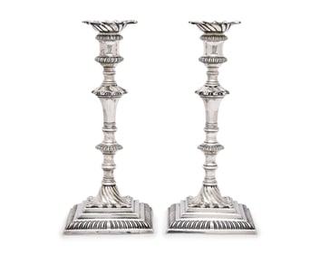 A Pair of George III Sterling Silver Candlesticks Bearing an Armorial Crest for the Morgan Family