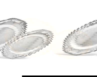 Two George III Sterling Silver Oval Serving Platters: Two George III Sterling Silver Oval Serving Platters William Cripps, London, 1758 and 1765 the smaller with date mark for 1758, the larger with date mark for 1765, each bearing various crests and