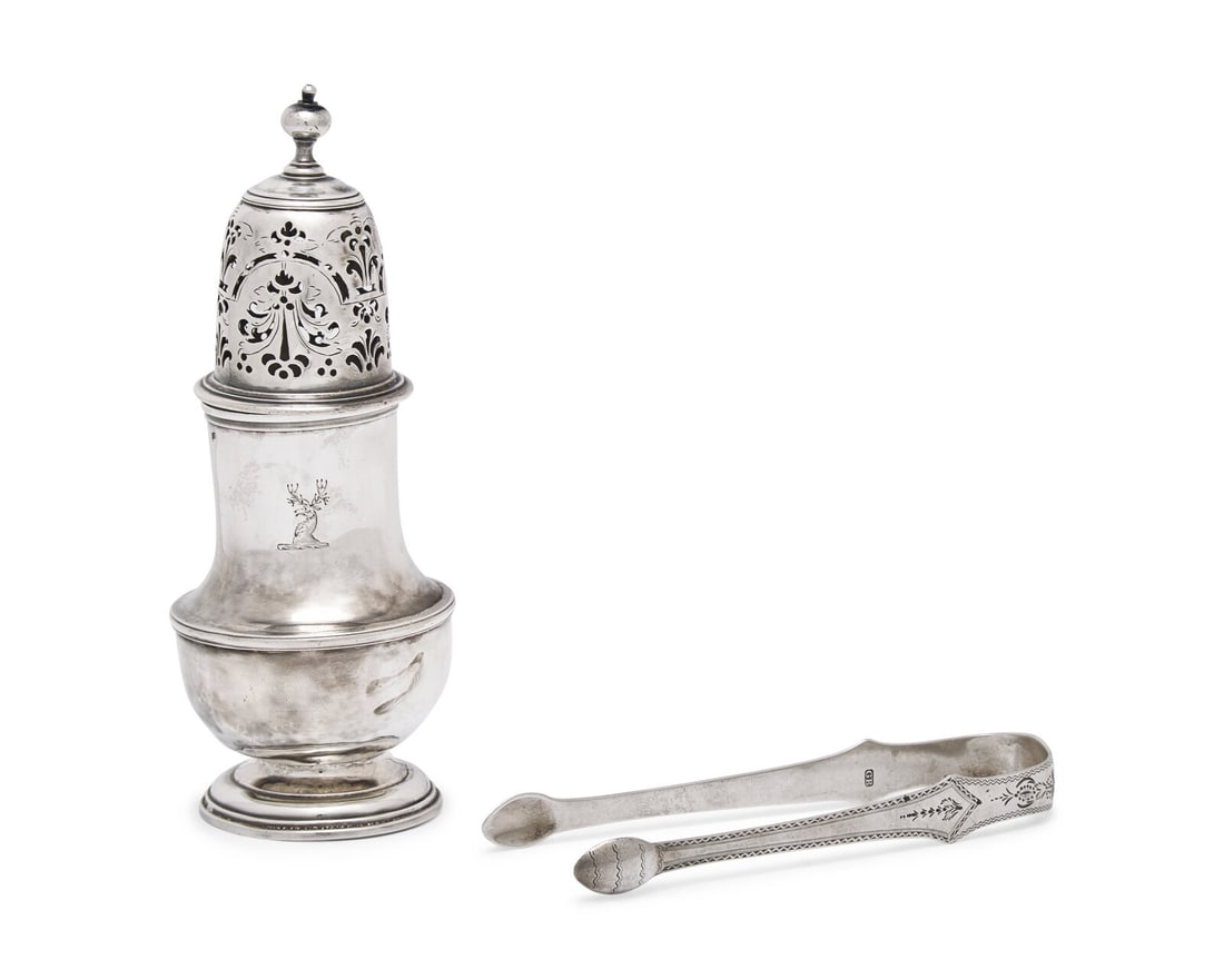 A George I Britannia Silver Caster and a George III Sterling Silver Sugar Tongs (1 of 3)