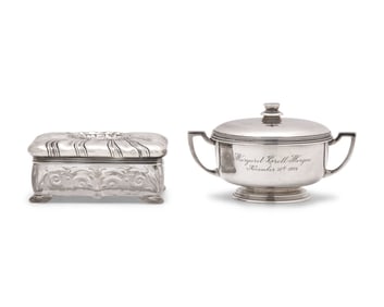 Two Sterling Silver and Cut Glass Table Items