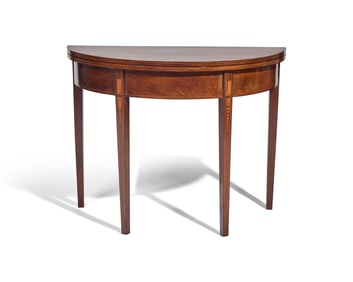 A Federal Inlaid Mahogany Demilune Card Table
