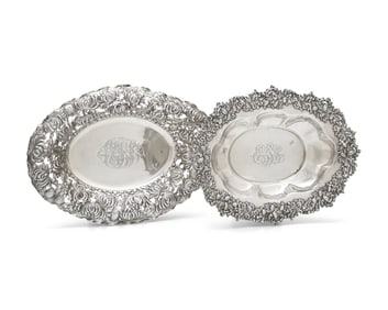 Two Oval Sterling Silver Floral Repousse Dishes