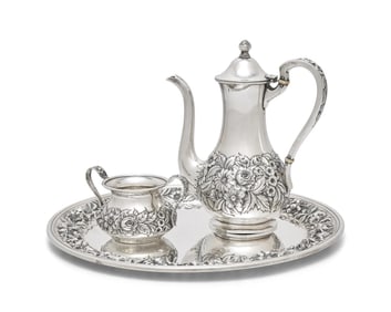 A Group of Three Sterling Silver Floral Repousse Tablewares