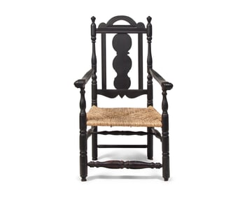 A Rare and Important Painted, Carved and Turned Slat-Back Armchair