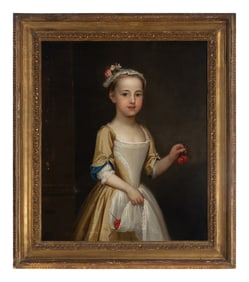 American School 18th Century, A Portrait of a Young Girl with Cherries
