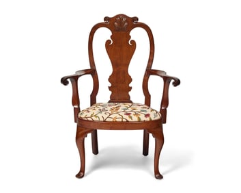A Queen Anne Carved Walnut Armchair